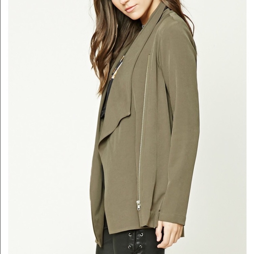 Draped Open-Front Olive Jacket - Picture 2 of 4